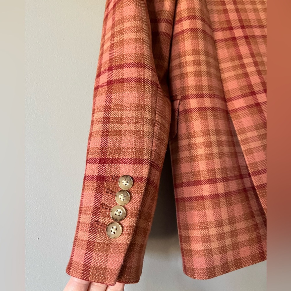 Wilfred Orange and Tan Plaid Double-Breasted Destiny Blazer - Picture 6 of 9